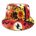Détail d'un chapeau bob Halloween avec imprimés citrouilles et texte Happy Halloween - M (56-58cm) / Voeux Joyeux Halloween Colorés (6#)