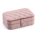 Pink velvet jewelry organizer box with quilted pattern and gold metal clasp closure - Pink