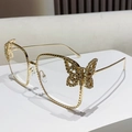 Golden butterfly oversized glasses with sparkling rhinestones and clear lenses - Anti blue light