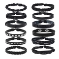 Set di 12 bracciali in pelle intrecciata multistrato vintage neri con borchie e fibbie in metallo - Set da 12