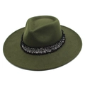 Chapeau fedora vert olive à bord large avec ruban en tweed élégant pour l'automne hiver - M (56-58cm) / Vert Armée