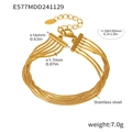Detailansicht eines goldfarbenen Schlangenkettenarmbandes mit Maßangaben zur Größe - Gold 6-lagiges Armband (1,7 mm) / 6 Schichten/1,7 mm