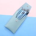 7-piece mini makeup brush set in light blue faux leather pouch with soft grey bristles - Sky Blue + PU Bag