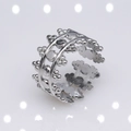 Silver wide vintage stainless steel adjustable open ring with circular relief pattern - b9 Wide Round Hollow / Silver