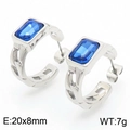 Silver stainless steel earrings featuring a rectangular blue zircon and chain design - Blue & Silver