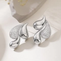 Elegant silver irregular geometric stud earrings with pavé zircons for a luxury look - Silver