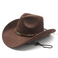 Vintage dark brown faux suede western cowboy hat with studded metal accent and chin cord - M (56-58cm) / Brown