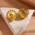 Franse stijl 18k goud holle bal oorbellen met hartvorm en gestippelde textuur voor dames - Goud