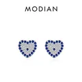 Sparkling S925 sterling silver heart-shaped stud earrings with blue and white zircons - Heart Shape (RHE1968)