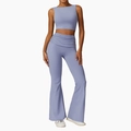 Lavender two-piece yoga set with cropped tank top and high-waisted flared leggings - Haze Blue
