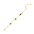 Golden stainless steel double layer bracelet with oval brown tiger eye gemstones - Triple Tiger's Eye Stones Style (6#)