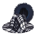 Dettaglio della fodera blu navy e del cappello fedora in lana a quadri bianchi e neri - M(56-58cm) / Blu navy