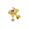 Gold planet stud earring with pink heart gemstone and sparkling diamond accents - Gold Planet Heart
