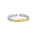Minimalist two-tone open ring set with irregular lava texture and silver plating - Adjustable Open / Style JA815 (Lava Texture)