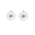 Close-up of circular silver evil eye charms with blue and white enamel detail - Style 9-Round Silver White Base Blue Eye