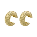 Vintage 18K gold plated C-shaped earrings with hammered honeycomb texture on white background - VE1020 Gold C-Shaped Hammered
