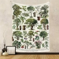 Arazzo vintage con illustrazioni botaniche di alberi per decorazione murale in stile retrò - 150X200CM/Tessuto Spazzolato / GT220910