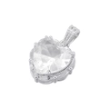 Macro detail of silver heart pendant featuring a large clear crystal and beaded bezel - Platinum White Zirconia