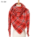 Classic red plaid faux cashmere scarf with fringe on a wooden mannequin display - 140x140cm / 38# Bright Red