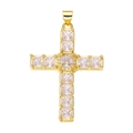 Close-up of gold cross pendant with square cubic zirconia and white pearl details - Pendant 72-X2255 (Gold Pave White Rhinestone Cross)