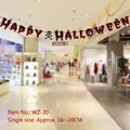 Banderole Happy Halloween avec crânes et chauves-souris noirs et rouges, taille 16-20cm - WZ-30 Bannière de Lettres Happy Halloween Noires et Rouges
