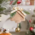 Khaki Plüsch Weihnachtsglocke Anhänger mit goldener gepunkteter Schleife und kleiner Glocke - Plüsch und Metall / Khakifarbene Weihnachtsbaumglocke