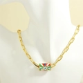 Detail of gold evil eye pendant with colorful enamel and trendy paperclip chain - Colorful Ray Rectangle(NE2045-B-1)
