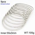 Set of 9 ancient silver stainless steel stacking bangles with textured finish - 55mm Set of 9 (KB209853-GC)