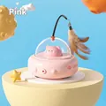 Pink UFO electric cat toy with interactive feather and cute cartoon space design - Regular Fit / Pink
