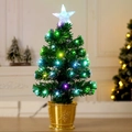 Mini fiber optic Christmas tree with glowing star in a golden snowflake pot - 60CM Green Leaf Colorful Full Light Tree Plug-in Gold Pot