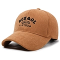 Casquette de baseball en velours côtelé marron avec broderie de lettres pour automne - Réglable / Beige Foncé
