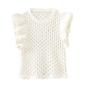 White sleeveless knit top for children featuring delicate openwork and ruffled flutter sleeves - S / White