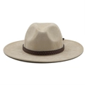 Classic beige western cowboy fedora hat with braided brown band on white background - M (56-58cm) / Beige (JXF-46510)