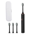 Black sonic electric toothbrush set with white travel case and three replacement heads - 101 Black (4 Heads + Case)