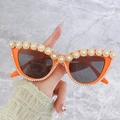 Occhiali da sole cat eye arancioni con fiori di perla e strass per le feste - Montatura Arancione Lenti Grigie