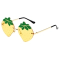 Frameless strawberry shaped sunglasses with yellow lenses and golden metal temples - Gold Frame Yellow Lenses