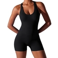 Slim fit black seamless yoga jumpsuit with racerback and compression sculpting texture - S / Top And Bottom / Black
