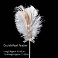 Fairy cake topper with champagne ostrich feathers and elegant white pearls decoration - Ostrich Pearl Feather Decor