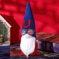 Detail of patriotic gnome plush with American flag glasses and blue knitted hat - Style U