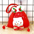 Red Christmas drawstring gift bag with a 3D snowman design and striped festive bow - Brushed Fabric Handbag - Snowman Style