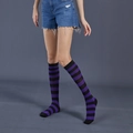 Women's knee high socks featuring classic black and purple horizontal stripes pattern - One Size / Purple and Black Wide Stripes