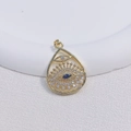 Ciondolo malocchio dorato con cristallo blu e zirconi micro-pave per gioielli fai-da-te - Stile 3-Occhio del Malocchio Cavo in Oro con Pietra Blu