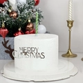 Silver Merry Christmas acrylic topper and green spiral candle on a white round cake - Merry Christmas Silver (With Candle)
