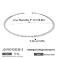 Detailed dimensions of silver stainless steel choker with zircon pavé and size labels - Silver Pave Zircon Choker Necklace (JDNW2408026-S)