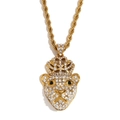 Collar con colgante de leopardo corona en oro de 18K con diamantes pavé y cadena de cuerda - Dorado