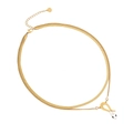 Double-layered gold necklace featuring a flat snake chain and snake pendant with crystals - Gold Double Layer Necklace Snake Bone Chain Zirconia Snake Pendant (7#)