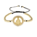 Adjustable gold plated Virgin Mary bracelet with white zircon and copper beads - Gold Black Rope