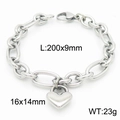 Bracciale a catena ovale in acciaio argento con ciondolo a cuore e misure dettagliate - Braccialetto color acciaio (KB183401-Z)