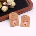 Close-up of Merry Christmas kraft paper tags featuring red reindeer and elegant typography - Style 7/Reindeer / 3*5cm [100Pcs]
