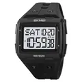 Classic square digital sport watch in matte black finish with 50M water resistance - Black (White Display)